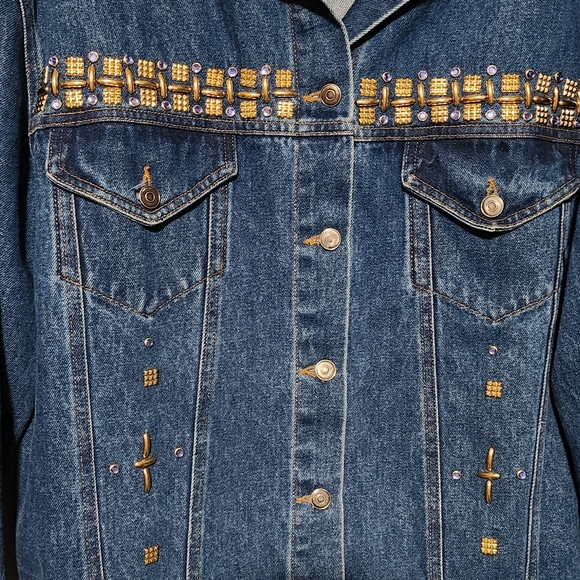 BOOM BOOM Womens Denim Jacket XL Blue Studded Western Y2K - Picture 5 of 9